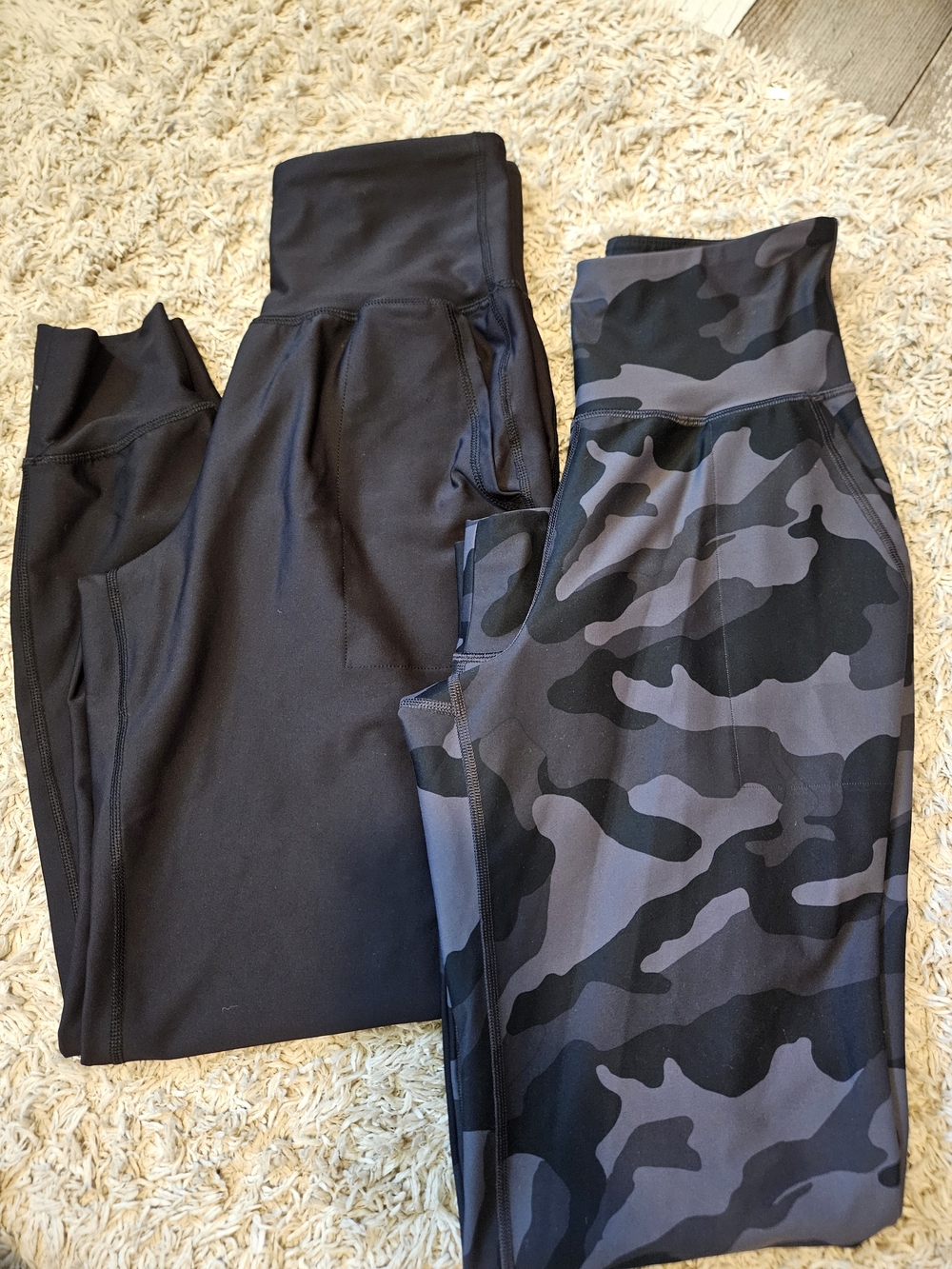 Old Navy Black High-Waist Leggings & Gray Camo Leggings